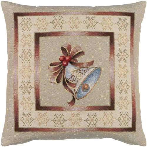 Espamira Kissenhülle Weihnachten 45x45 Gobelin Glocke Rost Kissenbezug Glitzer Dekokissen Sofakissen Beidseitig Gewebt Stoff Eckig Reißverschluss
