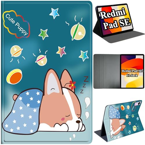 ESSTORE Custodia Compatibile con Xiaomi Redmi Pad SE Tablet 11 pollici 2023 Supporto Multi-Angolo Morbido TPU Sottile Antiurto Cover con Auto Sleep/Wake, Cucciolo carino