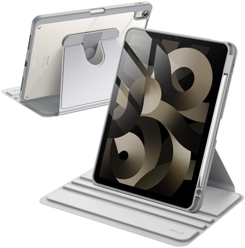 JETech Rotierende Hülle für iPad Air 11 Zoll M3/M2 (2025/2024), iPad Air 5/4 (2022/2020 5./4. 10,9 Zoll) mit Stifthalter, 360 Grad Drehbare Schutzhülle Ständer Transparente Rückseite (Silber)