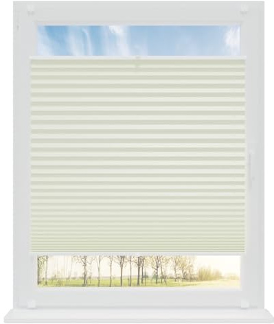 RENA Plissee ohne Bohren Rollos für Fenster | Faltrollos für Fenster & Tür | Plisseerollo nach Maß Verdunkelung | Fenster Rollos für Innen | Jalousie Ecru 125x140 cm