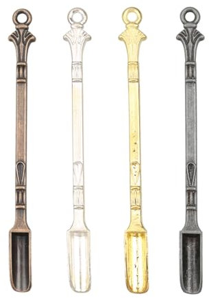 Tabanzhe Mini Metal Medicine Spoons-4 PCS Small Smoke Shovel Spoons with Necklace Loop Metal Snuff Powder Salt Spices Shovel Small Smoking Spatula for Kitchen Precise Ingredients,4 Colours