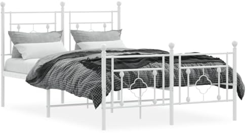 vidaXL Bettgestell, Bettrahmen mit Kopfteil Fußteil, Bett Gästebett mit Stauraum, Metallbett Doppelbett Schlafzimmerbett, Weiß 120x200cm Metall