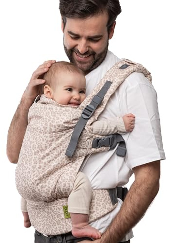 Boba X Marsupio Ergonomico Neonato-Bimbo, Regolabile, Leopardo Sabbia | Pannello e Spallacci Regolabili, cresce da 3 a 20 kg, Spalle Imbottite, Porta Frontale e Schiena per ogni corporatura.