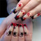 CRAZYNEKOS Coffin Long Fake Nail Black Red Stars Press on Nails French Tips Nail Art Decoration for Women and Girls Manicure 24pcs