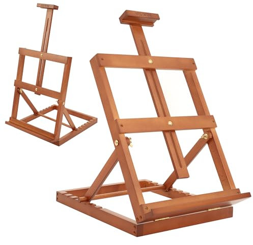 VISWIN Robuste H-Rahmen-Tischstaffelei aus Holz, hält Leinwand bis zu 23, verstellbare Künstler-Tischstaffelei aus Buchenholz zum Malen von Leinwand, für Erwachsene und Anfänger