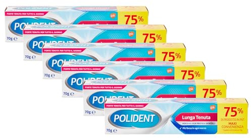 Adesivo Per Apparecchi Dentali, LUNGA TENUTA. Più Forza In Ogni Morso. Forte Tenuta Per Tutto Il Giorno 70g (6 Confezioni)