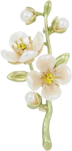Green Jasmine Flower Brooch Crystal Flower Buckle Brooch Plant Flower Pearl Brooch Pin Spring Pearl Flower Brooch Pin for Women Wedding Valentine's Day Birthday Jewelry Gift Souvenir