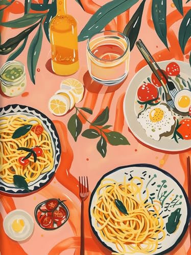 LCMWSH Köstliche Spaghetti-Poster und Drucke, Moderne Wandkunst, klassisches Essen, Leinwandgemälde, nordische ästhetische Bilder für Zuhause, Deko, 50 x 70 cm x 1, ohne Rahmen