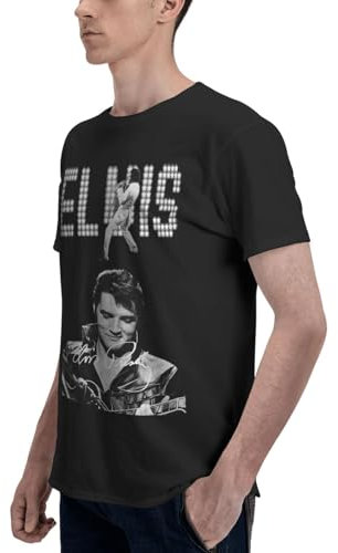 Herren Elvis-Shirt Pre*sley T Shirt Kurzarm Classic Fit Männer Baumwolle T-Shirts (Schwarz 3, XXL)