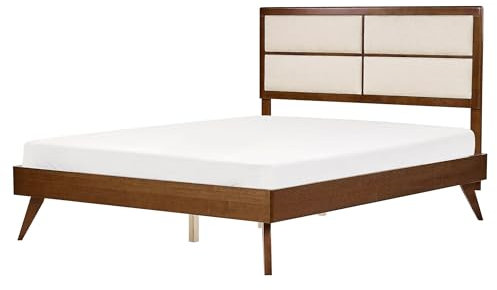 Beliani Bett Holzoptik dunkle Esche mit Lattenrost 160x200 cm hohes Kopfteil Poissy