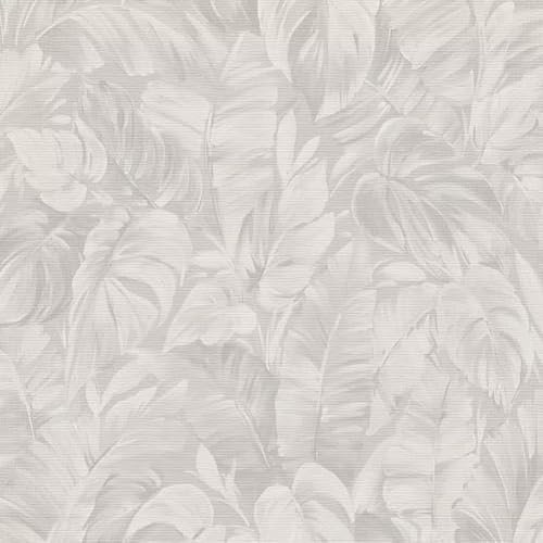 SOPHIE LAURENCE Grey & White Leaf Botanical Wallpaper - Textured Vinyl, Paste The Wall, 0.53m x 10.05m Roll, Washable, Modern Design Wallpaper