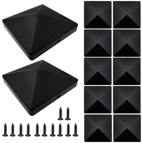 Lot de 12 capuchons de poteaux de 9 x 9 cm - En plastique - Capuchons de protection carrés pour poteaux de clôture - Avec 24 vis - Pour poteaux en bois et poteaux de terrasse