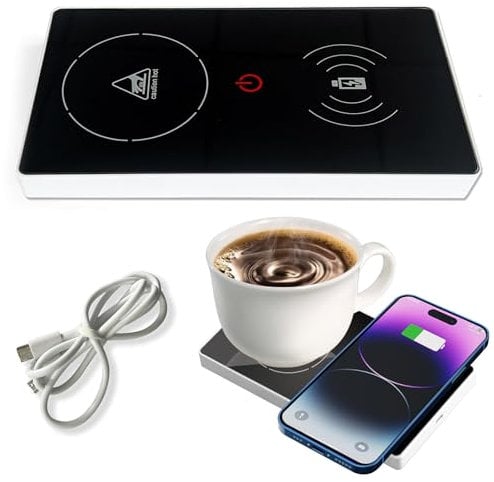 KEAGAN Chauffe-café, Chauffe Tasse à Café, Chauffe-tasse intelligent 2 en 1, Chauffe-tasse 15 W Pour Bureau, Chauffe-boissons électrique, Chauffe-sous-verre Chauffant USB Avec Technologie Tactile