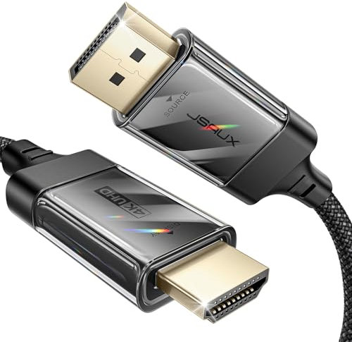 JSAUX Câble DisplayPort vers HDMI 4K, 4K @ 60Hz/2K@120/1080P@120, unidirectionnel, plaqué or, tressé, douille en aluminium DP-PC vers moniteur HDMI, compatible avec Lenovo, HP, Dell, AMD, NVIDIA 3 m