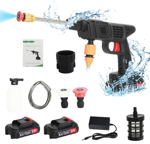 Utaxuper Rondella ad alta pressione senza spazzole Max 3,5 Mpa, con 2 batterie da 24 V 20000 mAh, 3300 R/min, idropulitrice portatile da 200 W, tubo da 5 m, per auto, terrazza, giardino EU