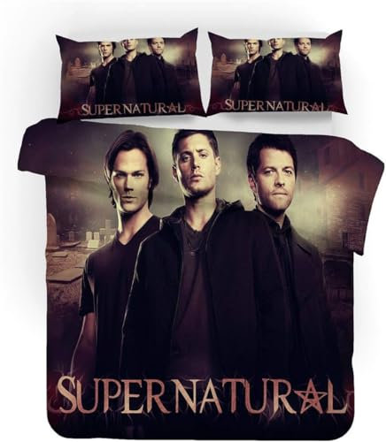 ZJMZF Supernatural Bettwäscheset, Bettdecken- Und Kopfkissenbezug, Mikrofaser, 3-teilige Bettwäsche Mit 3D-Digitaldruck (A7,135x200cm+80x80cmx1)