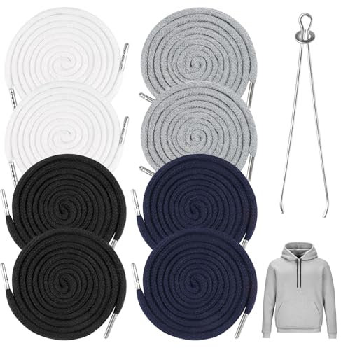 8 Stück Kordel für Jogginghose, Baumwolle Kordelzug mit Durchziehnadel, Kordelenden Metall Ersatz-Saiten für Hoodie, Sporthosen Hosen, Sweatshirts, Jacken