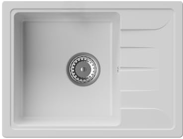 GRANMASTER Gracia Granitspüle 1 Becken mit Abtropffläche - Küchenspüle, Einbauspüle, Einzelbecken 58x44x16,4 cm - Weiß