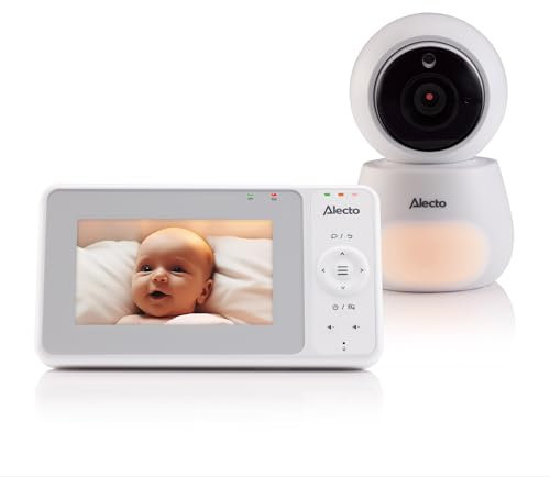 Alecto DVM2043 - Babyphone mit Kamera, großem 4,3 Farbdisplay und Nachtlicht - Ferngesteuert - Weiß