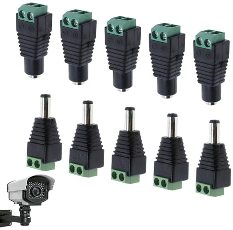 10PCS 5.5mm x 2.1mm 12V Male Female DC Power Connector 12v Connectors | DC Barrel Jack Power Connector Screw Terminal Plug Connector Adapter Socket Plug Kit for CCTV Security Camera LED Light Strip