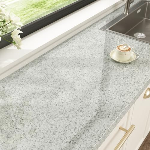 HotDecor Grey Granite Marble Wallpaper Washable Kitchen Counter Vinyl Wrap Wallpaper Stick on Tiles for Bathroom Self Adhesive Kitchen Worktop Covering Grey Marble Sticky Back Plastic 60cm x 300cm