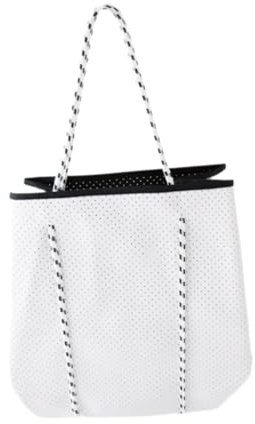 rockible Bolsa de neopreno para mujer, bolsa de piscina con pequeño bolso, bolsa de playa multiusos, bolso de mano con agujeros para gimnasio, deporte, Blanco