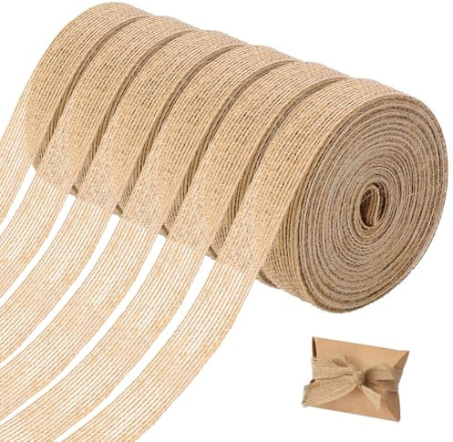 6 Rouleaux de Ruban de Jute 1.5cm Fin,30m Ruban de Toile de Jute Rustique Naturel,Vintage Hessian Roll,Ruban Cadeau en Toile de Jute Naturelle pour Bricolage,Décoration de Mariage,Emballage Artisanat