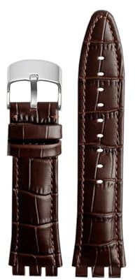 POYNMRE Kalbsleder-Armband, Stahlverschluss, 21 mm, kompatibel mit Swatch IRONY YOS440 449 448 401G 420 Damen-Uhrenarmband-Armband-Armband-Herren(Brown-silver)