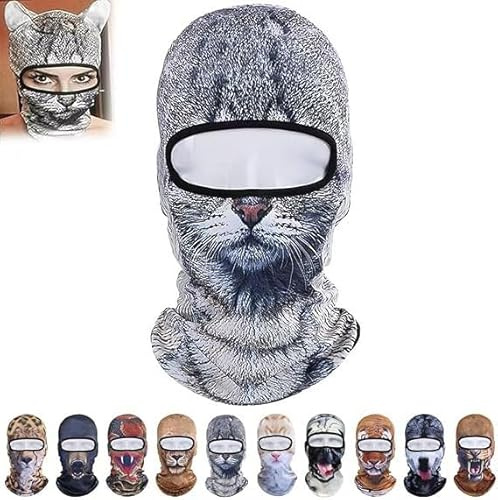 OSICAPEA Tier-Skimaske, 3D-Katzen-Sturmhaube, Sheisty-Gesichtsmaske mit Ohren, Vollgesichts-Kapuzenmaske, Tier-Ski for Reitsport im Freien(B)