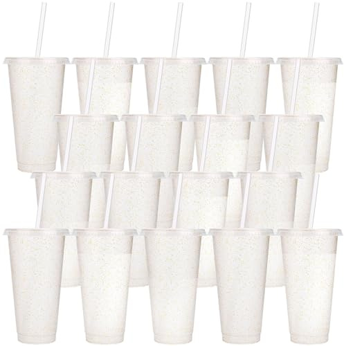 Kochorie 18 Pack Tumbler with Straw and Lid Bulk Clear Water Bottle 24 Ounces Cups Iced Coffee Travel Mug Cup Reusable Plastic Cups for Parties Birthdays Outdoor Use, Transparent