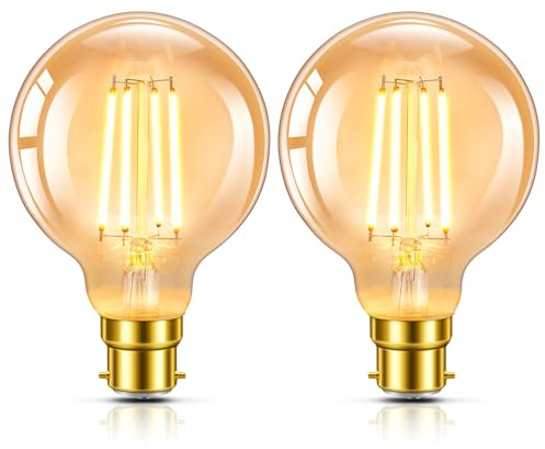Morotty B22 Vintage LED Light Bulbs 6W Warm White 2200K,Pack of 2