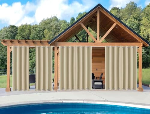 ZHENCHAO Wasserdichter Terrassenvorhang für den Außenbereich, Verdunkelung, wärmeisoliert, Sichtschutzvorhänge für Pavillon, Veranda, Balkon, Garten, Cremefarben, 254,4 x 101,6 cm, beschwer