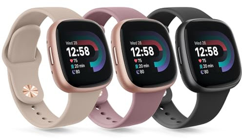 Vancle 3 Stück Kompatibel mit Fitbit Versa 4 Armband/Fitbit Versa 3 Armband/Fitbit Sense 2 / Fitbit Sense Uhrenarmband, Silikon Armbänder, Wasserdichtes Sport Ersatzarmband