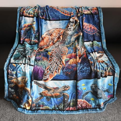 GLOBLELAND Sea Turtles Throw Blanket 59×51 inch | Sea Ocean Animal Soft Cozy Flannel Throw Washable Fuzzy Blanket For Home Office Room Bed Sofa Chair Gift Women Man Birthday