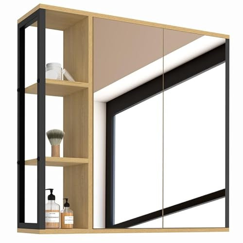 IDMarket - Meuble de rangement suspendu avec miroir et étagères pour salle de bain DETROIT design industriel