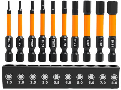 Hex Allen Key Drill Bit Set - 10 Pcs Magnetic Impact Screwdriver Driver Bits- S2 Steel 50mm Length Allen Wrench Drills Bits Set H1.5-H8