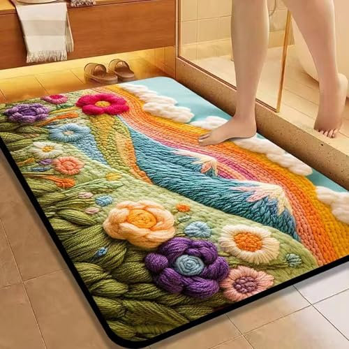 AVSMGP 3D-Teppich mit optischer Täuschung, Stickerei, Blumenteppich, schnell trocknende Bodenmatte, für Badezimmer, Dusche, Badewanne, Waschbecken, WC, Eingang, Innen-Fußmatte, F, 30 x 50 cm