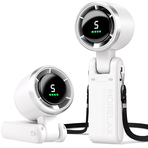 Morelax Turbo Ventilador Portátil de Mano, 5 Velocidades con Pantalla LED, Motor Potente, 4000 mAh, Recargable por USB, Para Actividades al Aire Libre, Viajes y Trabajo,Blanco