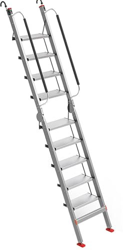 Hook-On Fire Escape Ladder From Second Floor, Foldable Window Well Ladders for Basement/RV/Lofts/Dorm/Flats/Garage, Commercial Industrial Attic Bunk Bed Ladder Steps/Escape Ladders(Silver,9 Step