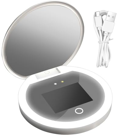 Mirador maquillaje UV protector solar | Espejo compacto con cámara UV | 2x Aumento los espejos tocador portátil con luz LED | Espejos maquillaje viaje plegable inteligente para protección solar