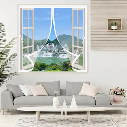 Fliegengitter Balkontür Magnet 120 x 70 cm Automatisches Schließen, Klettband Oben, Nicht Kürzbar Insektenschutzgitter Terrassentür für Terrasse Schlafzimmer Usw, Weiß