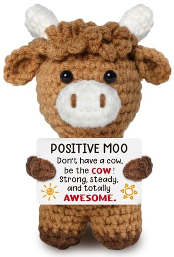 Positive Hochlandkuh, Gestrickte Highland Kuh, Emotionale Unterstützung Häkeln Puppen für Ermutigungs Geschenke Partydekoration, Vielseitige Highland Kuh Ornamente Mit Positiver Karte