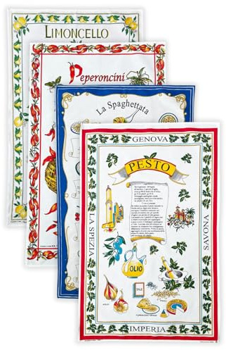 BLU RITMO Geschirrtücher Küche Baumwolle Italien 55x85 cm - Aromen - 4 Stück
