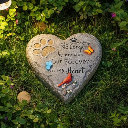 YHSOLAR Pet Memorial Stone for Cats Dog Remembrance Gift with Paw Print