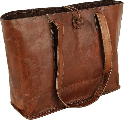 american blue Vintage Echtleder Tote Bag Handtasche Shopper Geldbörse Schultertasche für Damen Büro Laptop Tasche, braun, Large