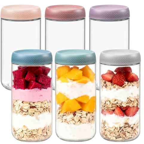 NLnnmuzh Overnight Oats Container,24OZ Wide Mouth Mason Jar, Glass Jars with Lids Suitable for Yogurt, Jam, Seasoning, Cereals,Spices (6)
