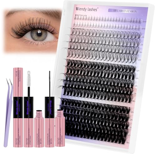 WENDY LASHES Kit Extension Cils 40D/50D/7D Avec Naturel Cils Inférieurs | Manga Bouquet Prefait Lashes,Eyelashes Individual Kit D-Curl 12-18mm 0,07 Pour Débutants