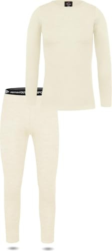 normani Damen Merino Unterwäsche-Set Garnitur (Langarmshirt Unterhemd und Unterhose) 100% Merinowolle Thermounterwäsche Ski-Funktionsunterwäsche