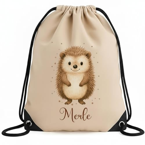 smartaini Personalisierter Turnbeutel mit Namen – Kindergartenbeutel personalisiert, Sportbeutel Kinder, Beutel für Wechselkleidung, leichter Gymbag mit Tiermotiv für Mädchen & Jungen (Igel)
