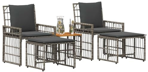 vidaXL Gartenmöbel Set 5 pcs Schwarz und Dunkelgrau, Garten und Terrasse, Rustikaler Außenstil, Wetterbeständiges Lounge-Set, Poly-Rattan-Sitzgelegenheiten, Akazienholz-Tisch, Langlebiges Design